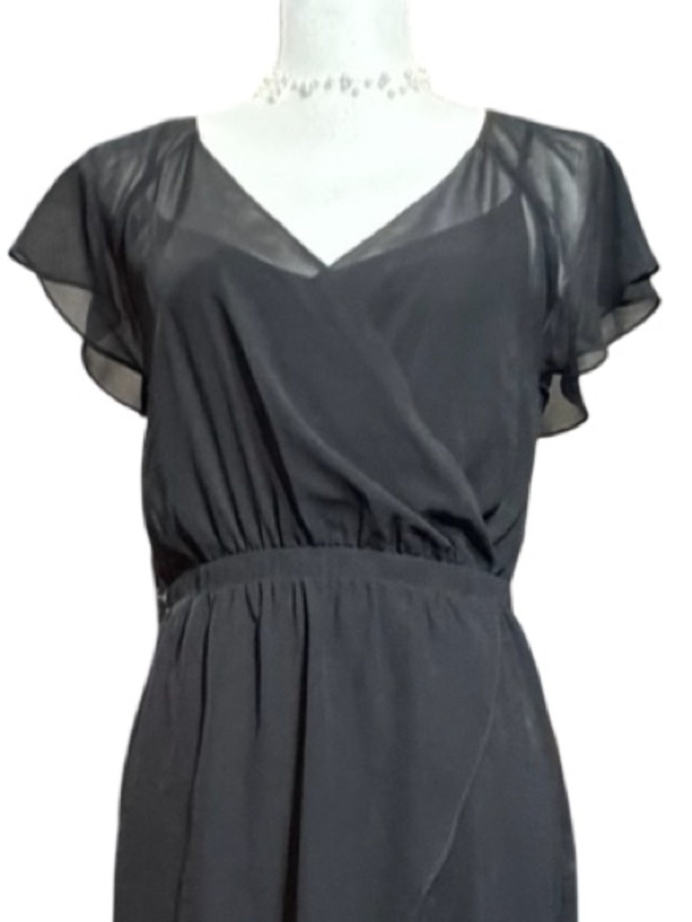 Express Black Chiffon Hi-Low Faux Wrap Dress XS/TP - Picture 8 of 12